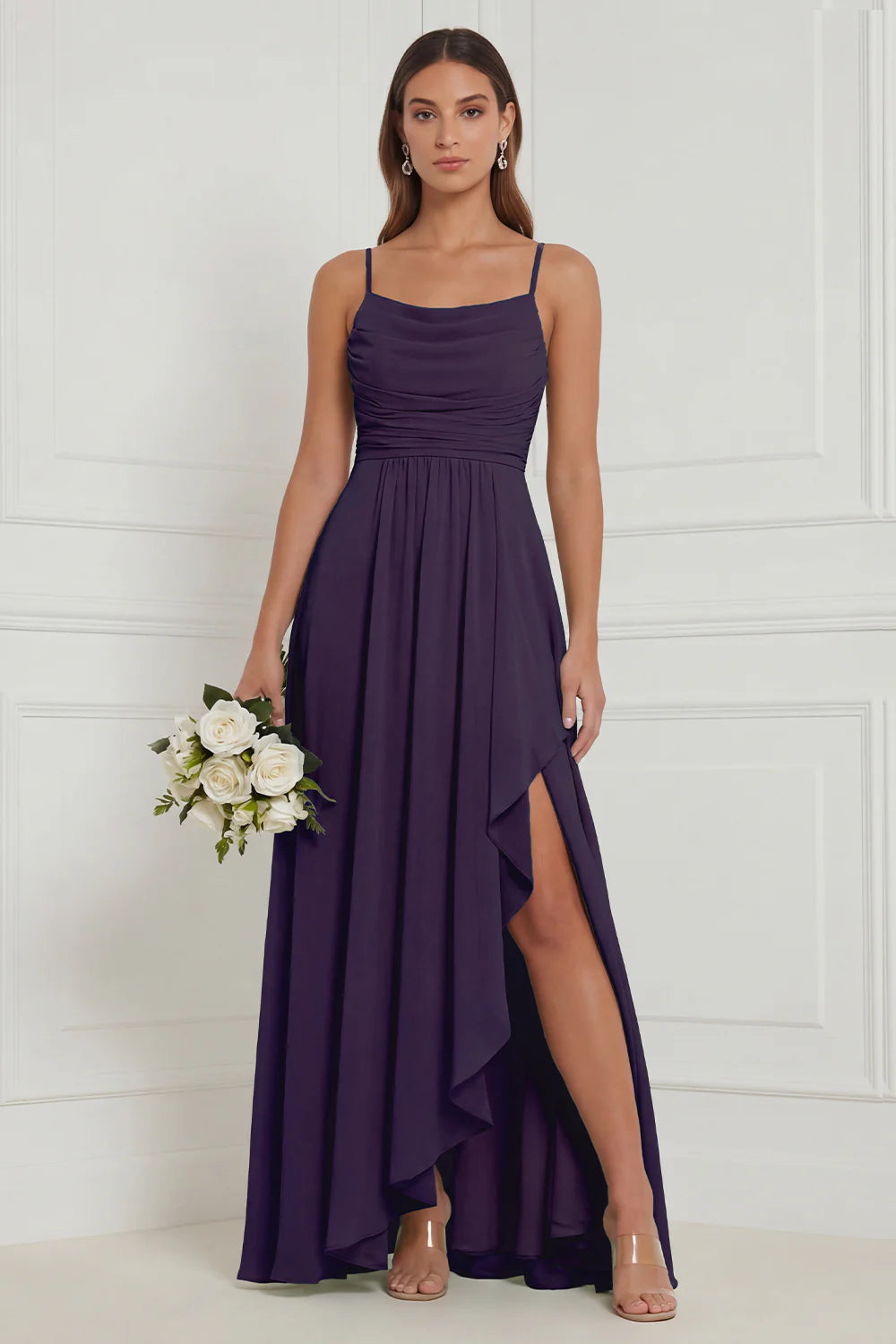 Sage Ruffle A Line Bridesmaid Dress with Slit