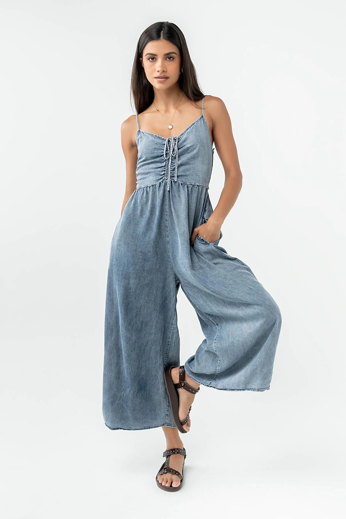 Khloe Cropped Denim Jumpsuit