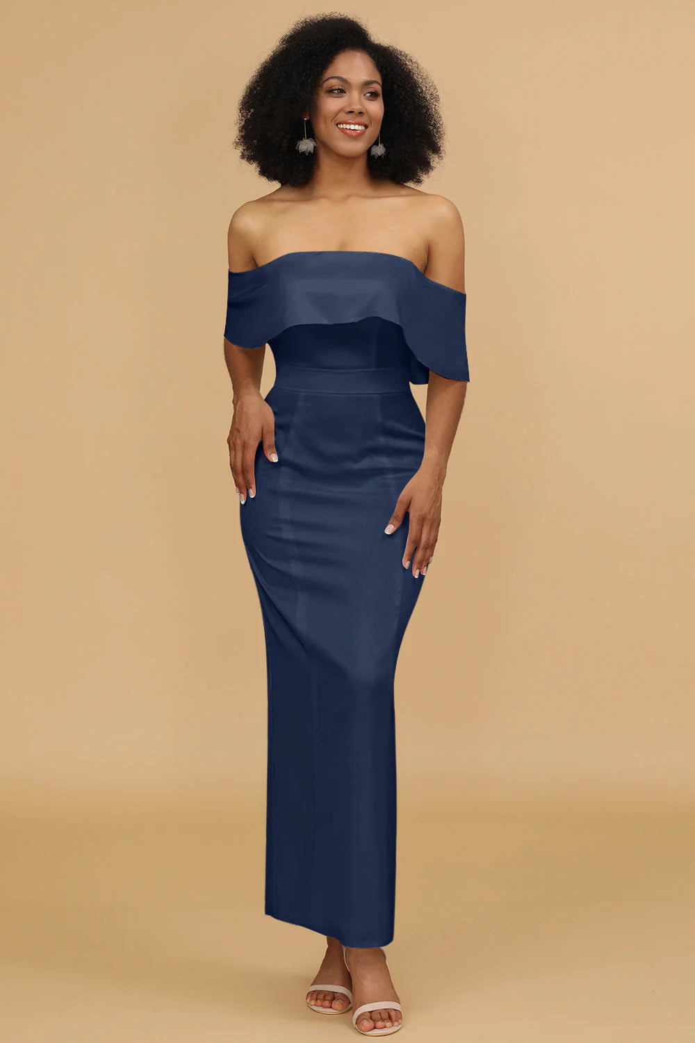 Mermaid Off the Shoulder Floor Length Satin Bridesmaid Dress