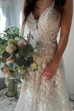 Exquisite A Line V Neck Lace Boho Wedding Dresses