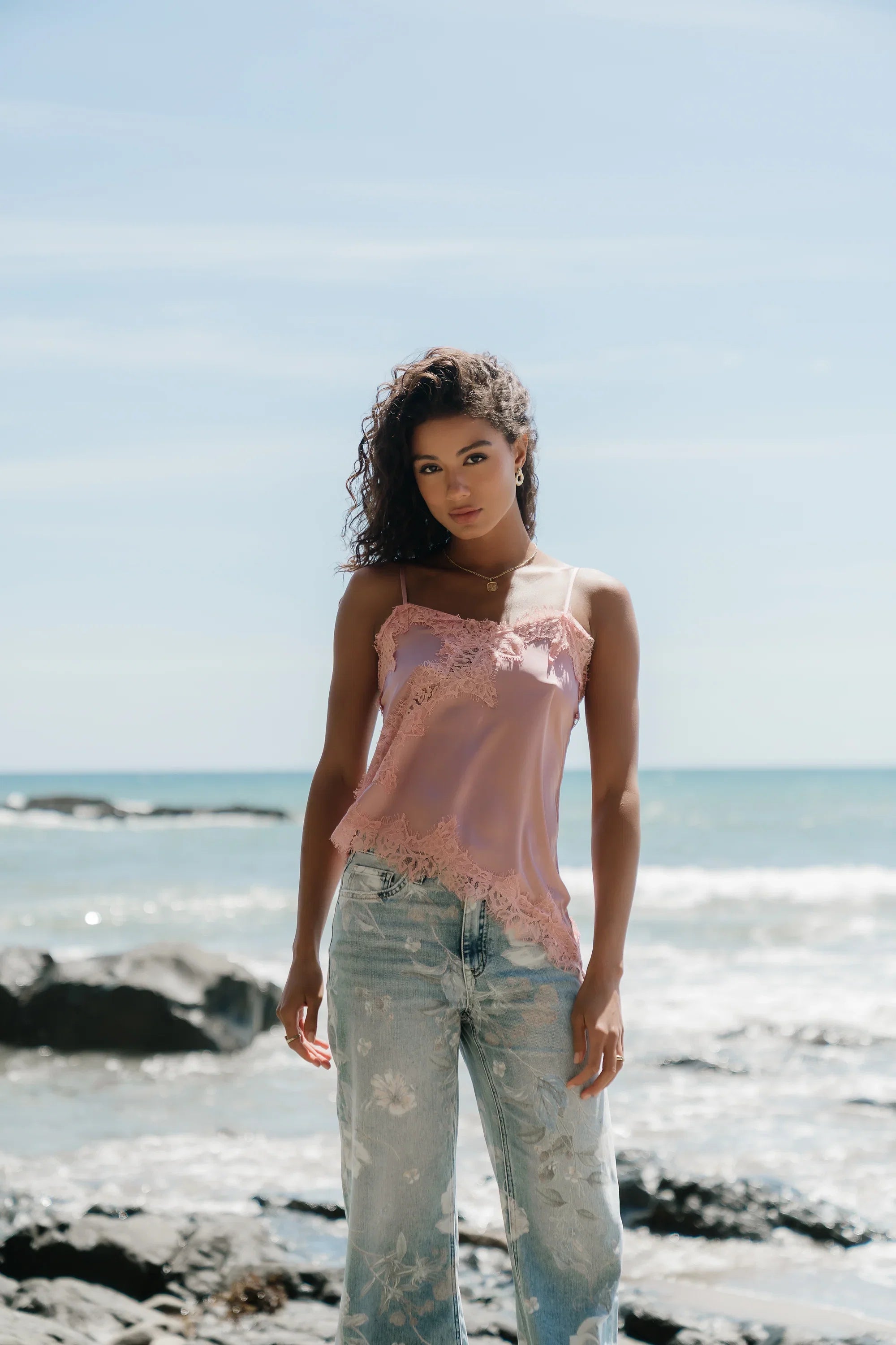 Berkley Lace Trim Tank in Mauve