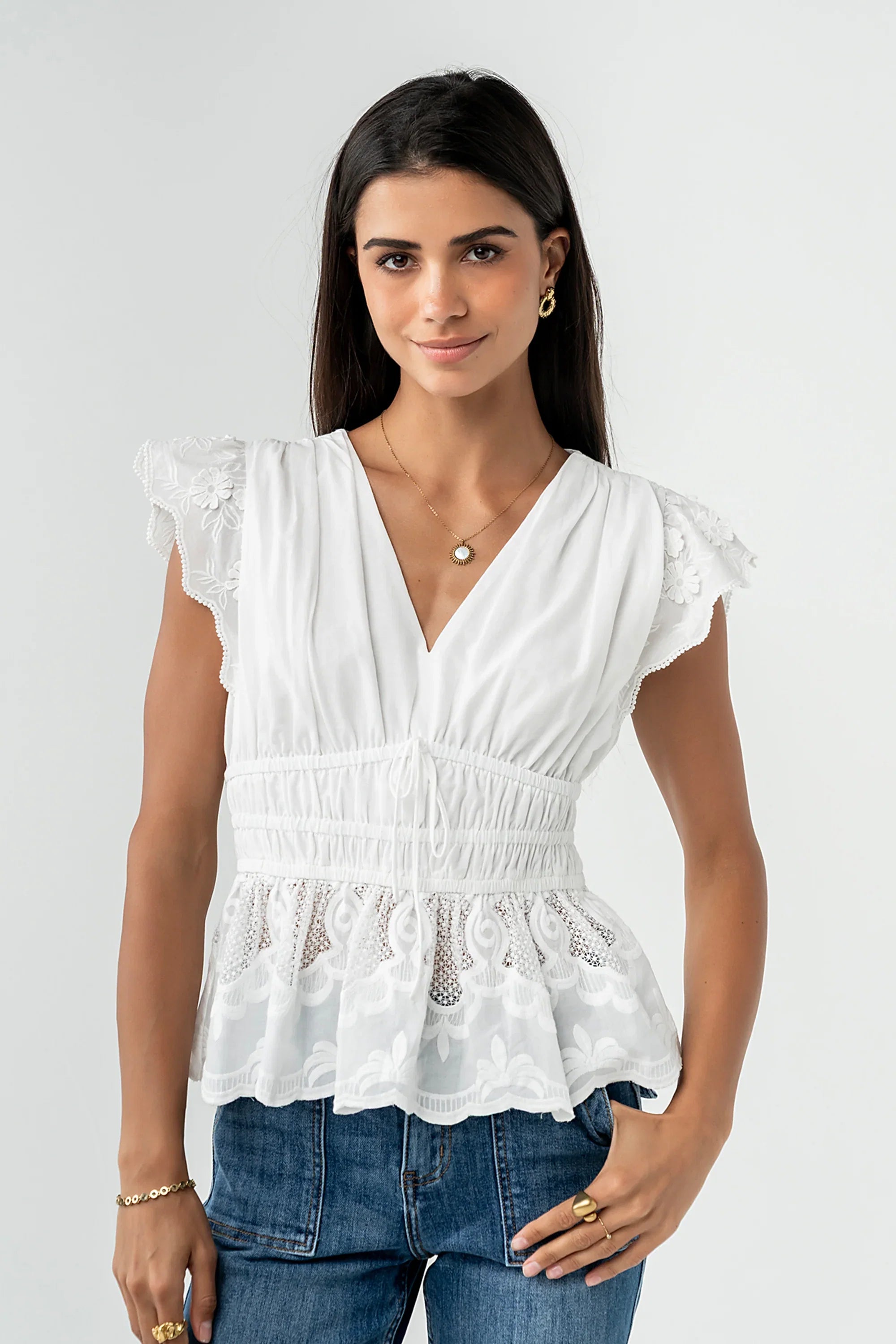 Kadie Embroidered Blouse in White