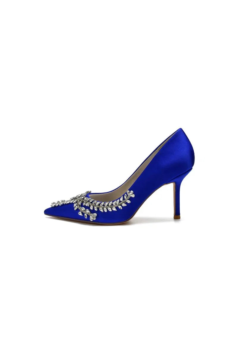 Cocktail Pointed Toe Crystal Satin High Heels