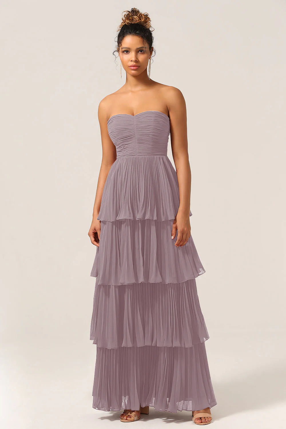 A Line Sweetheart Floor Length Tiered Chiffon Bridesmaid Dress