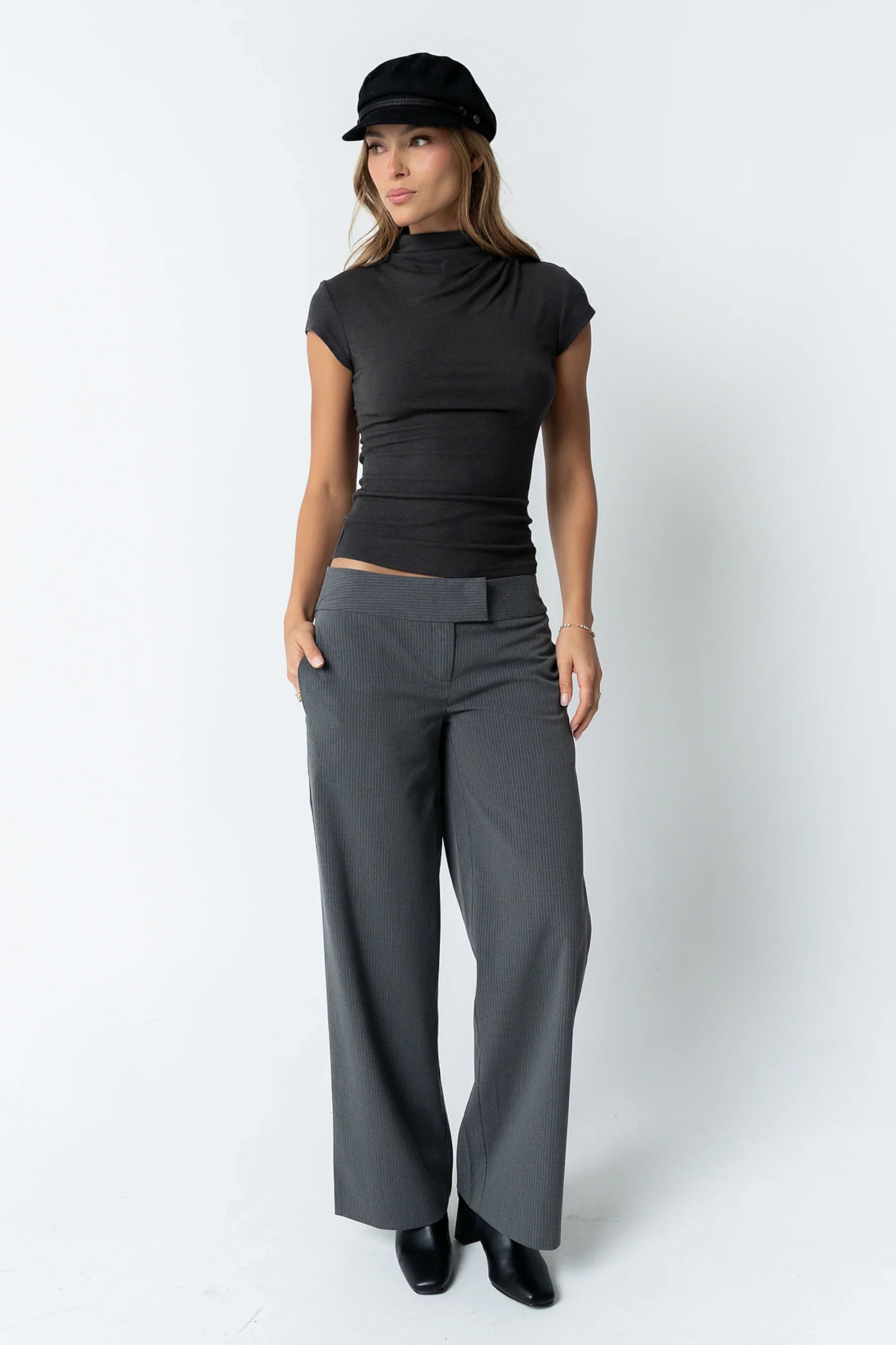 Kara Mock Neck Top in Charcoal