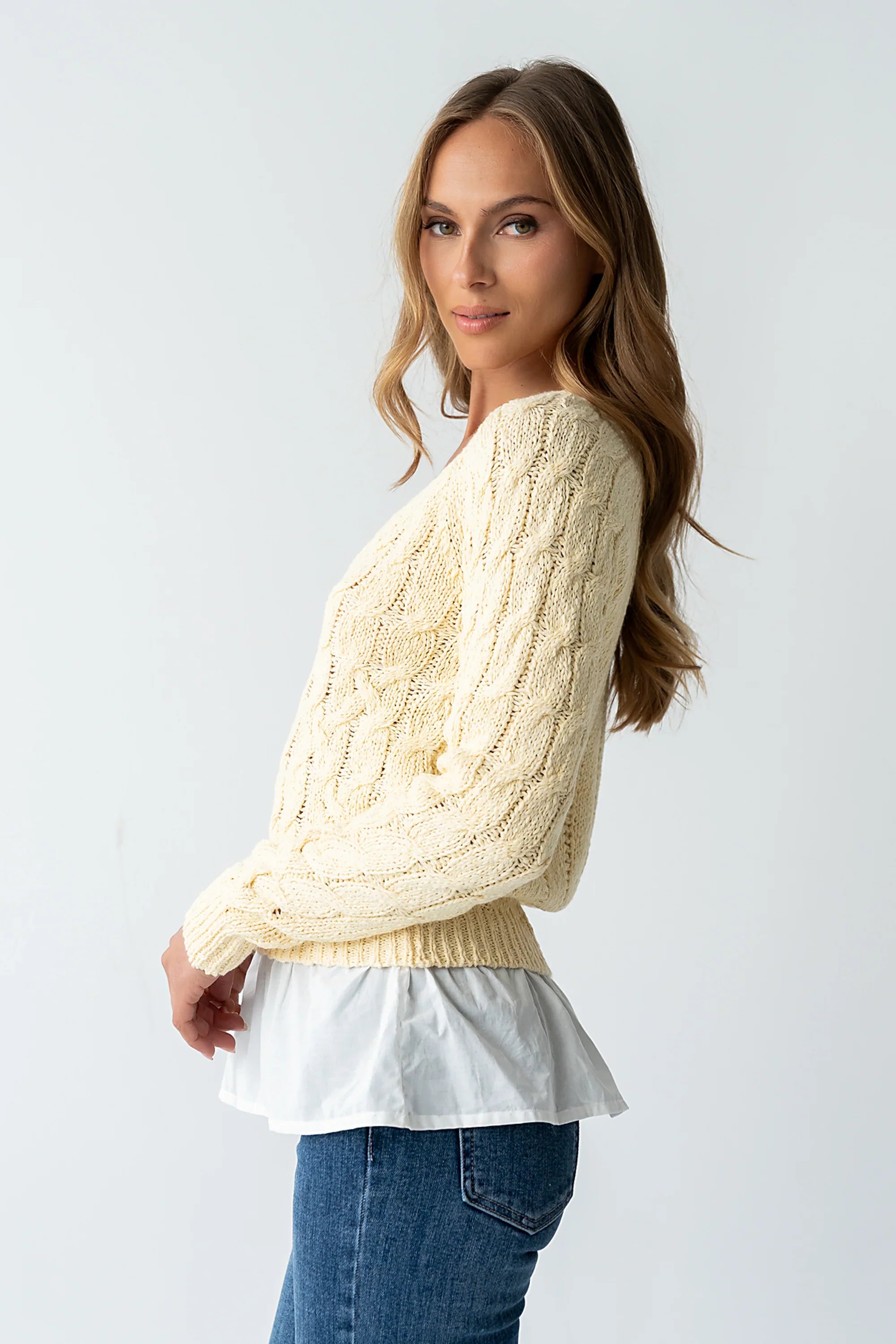 Zeke Cable Knit Sweater in Yellow