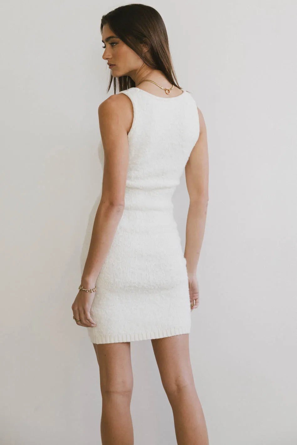 Vale Textured Knit Mini Dress in Cream FINAL SALE