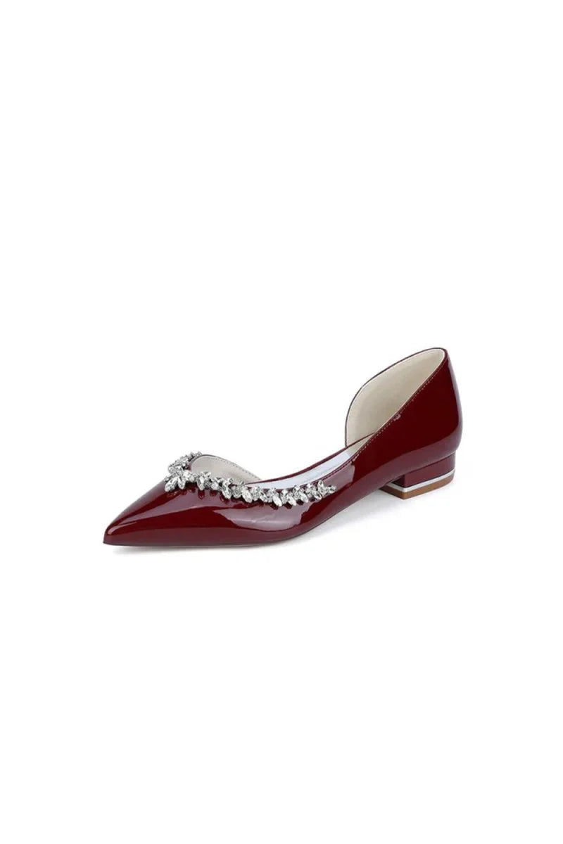 White Ballet Flats with Crystal Accent