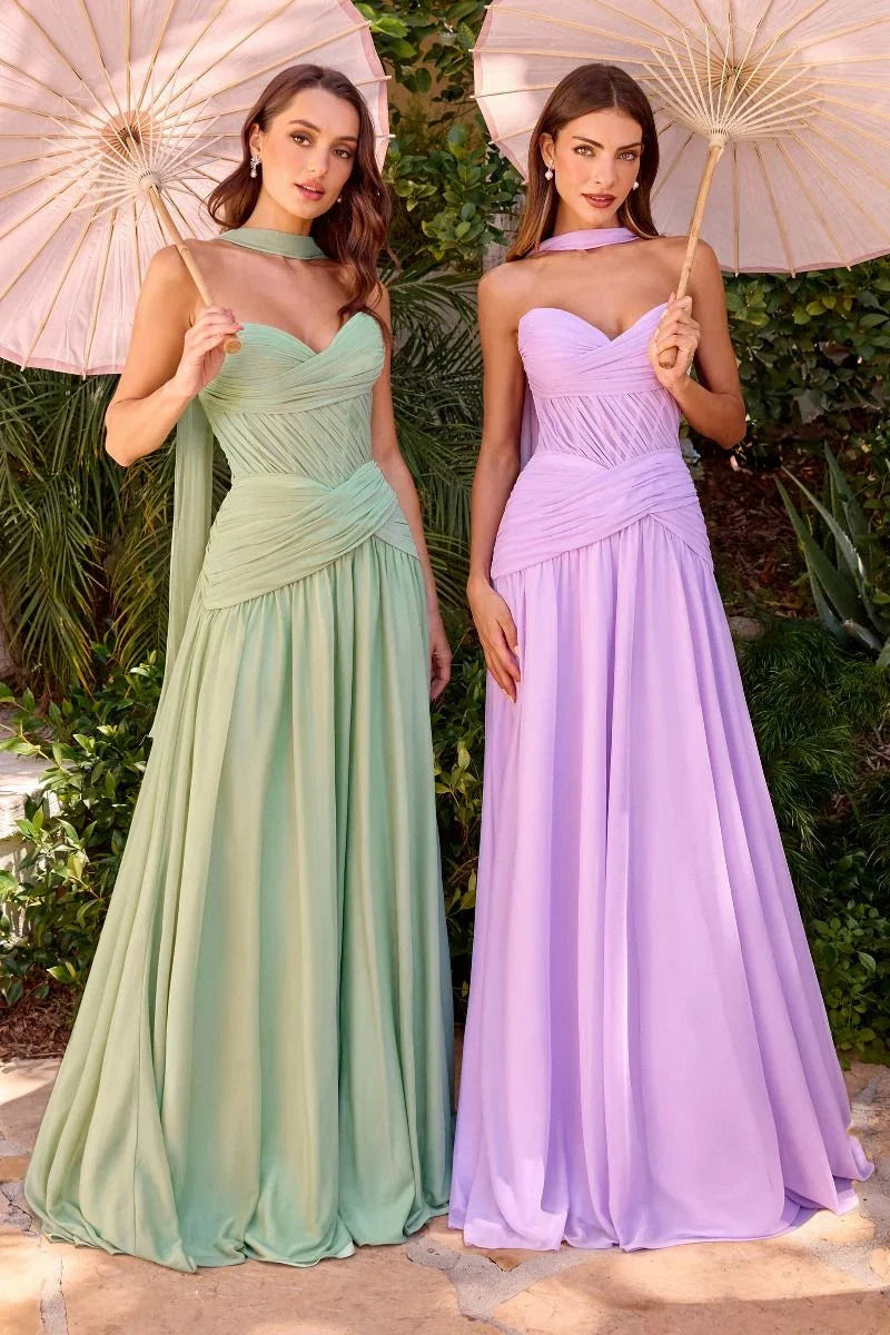 Kimberly Gown Chiffon A line Dress With Scarf