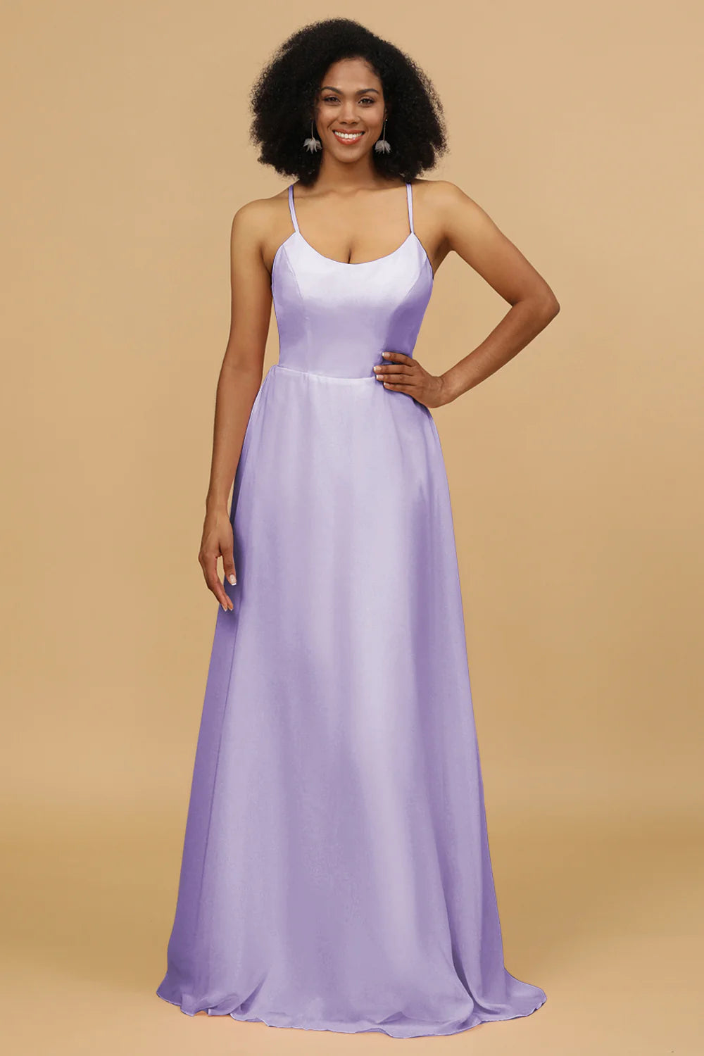 Sheath Column Spaghetti Straps Long Chiffon Bridesmaid Dress