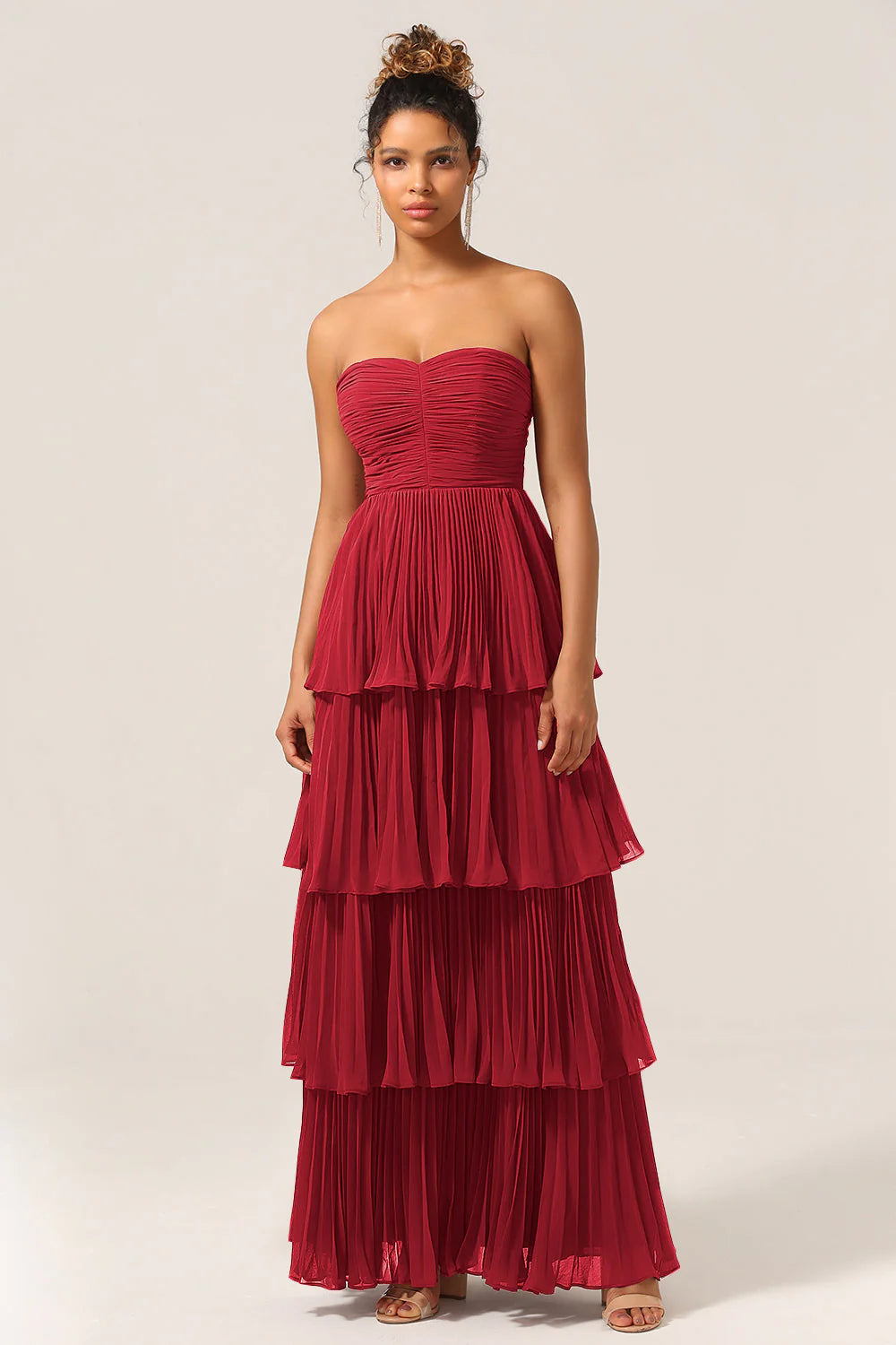 A Line Sweetheart Floor Length Tiered Chiffon Bridesmaid Dress