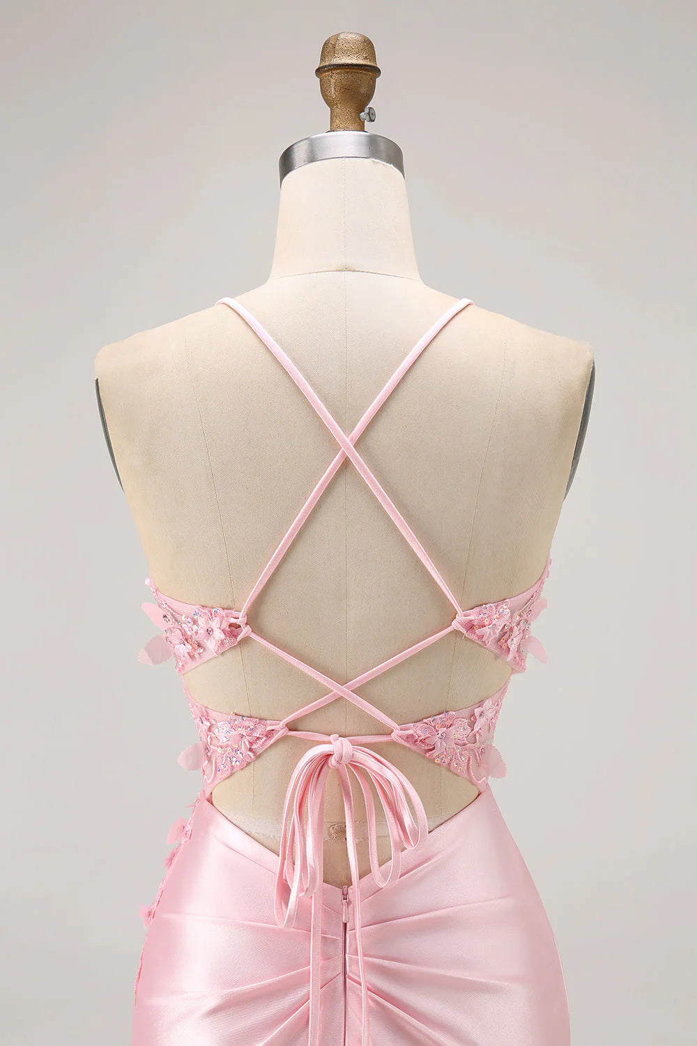 Candy Pink Bodycon Beaded Sheer Corset Short Homecoming Dress with Appliques