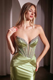 GINGER GOWN STRAPLESS LACE BODICE SATIN FITTED GOWN