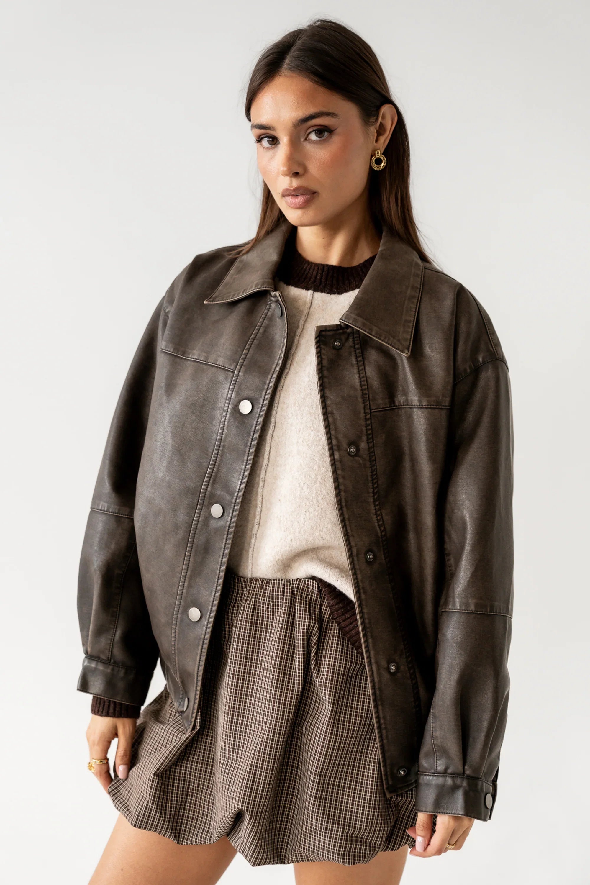 Brecken Vegan Leather Jacket in Brown FINAL SALE