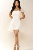 White Cap Sleeve Square Neck A Line Graduation Dress