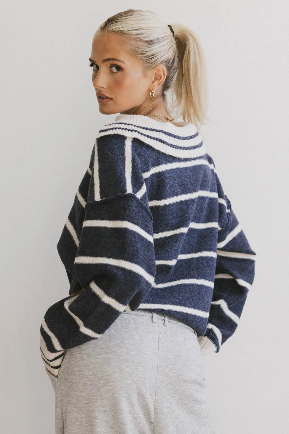 Marina Collared Pullover in Navy FINAL SALE