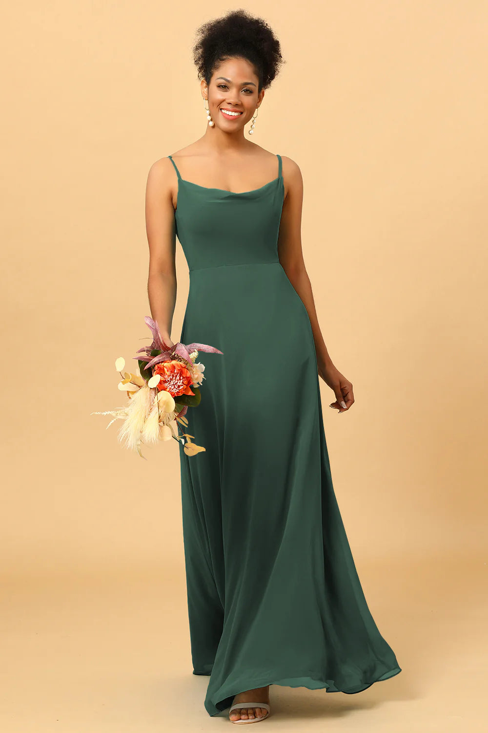 A Line Spaghetti Straps Floor Length Chiffon Bridesmaid Dress