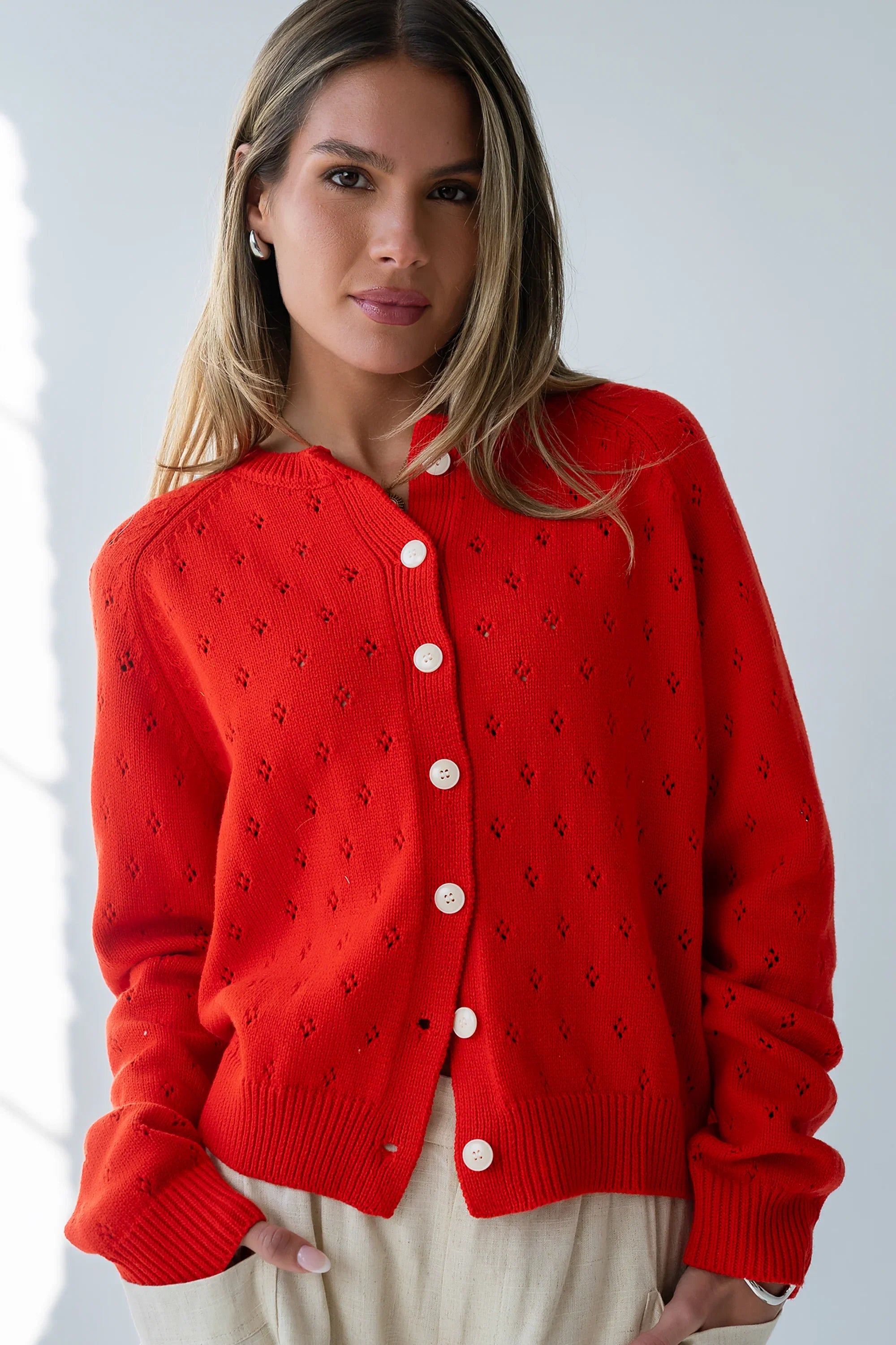 Kareena Knit Cardigan in Red