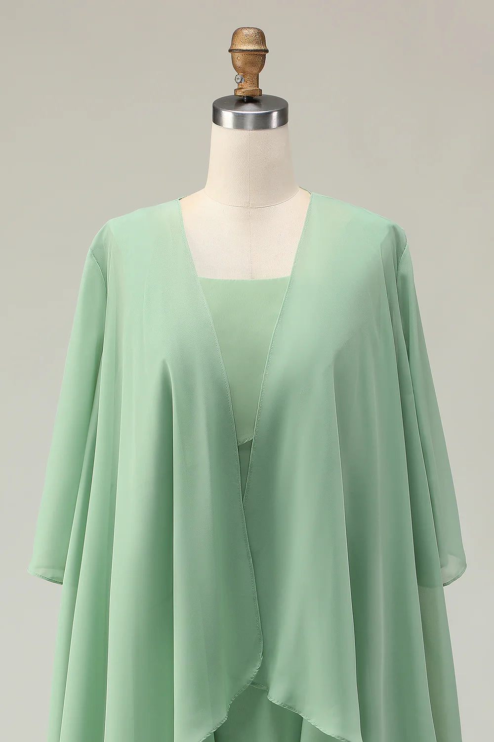 2 Piece Dusty Sage A Line Ruffled Chiffon Mother of the Bride Dress