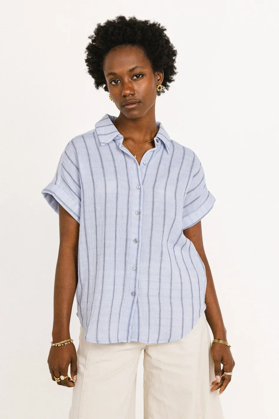 Topanga Striped Button Up in Blue FINAL SALE