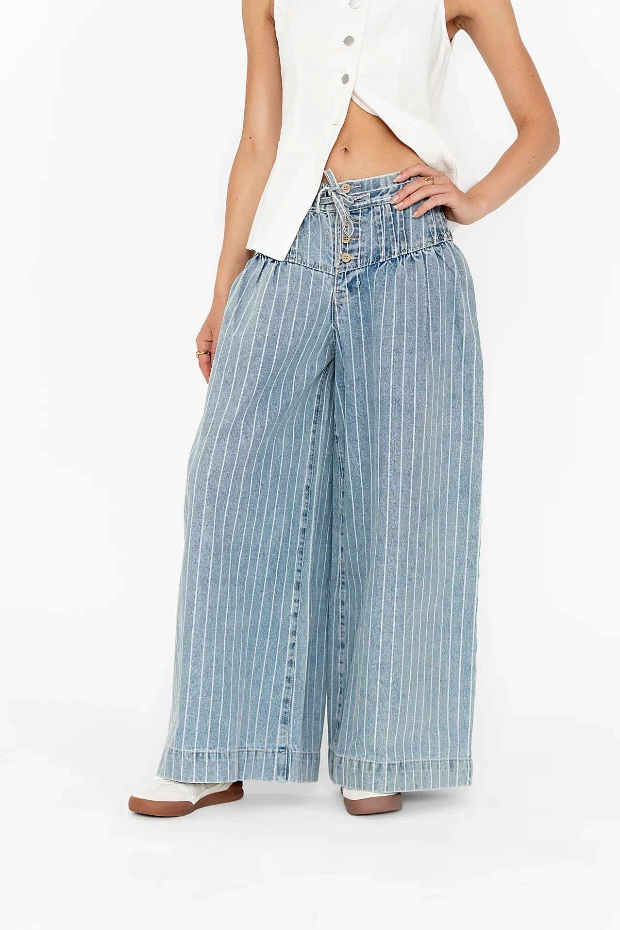 Melanie Striped Wide Leg Pants in Light Wash FINAL SALE