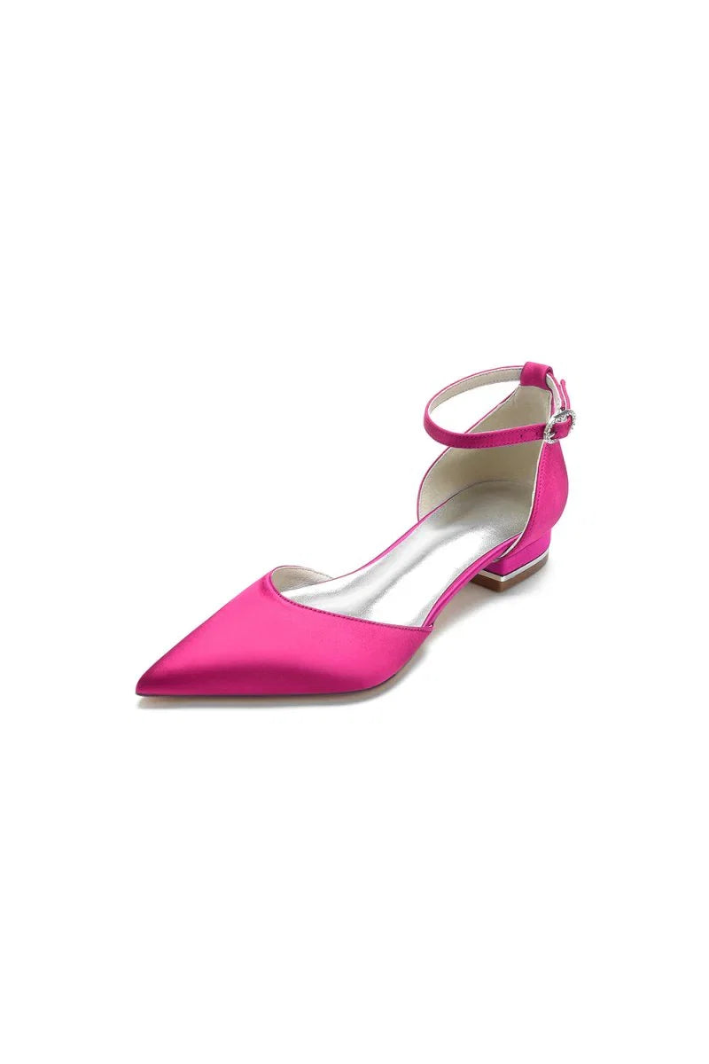 Satin Pointed Toe Ankle Strap Kitten Heels
