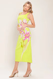 LUSH LIME MIDI DRESS WITH SQUARE NECKLINE