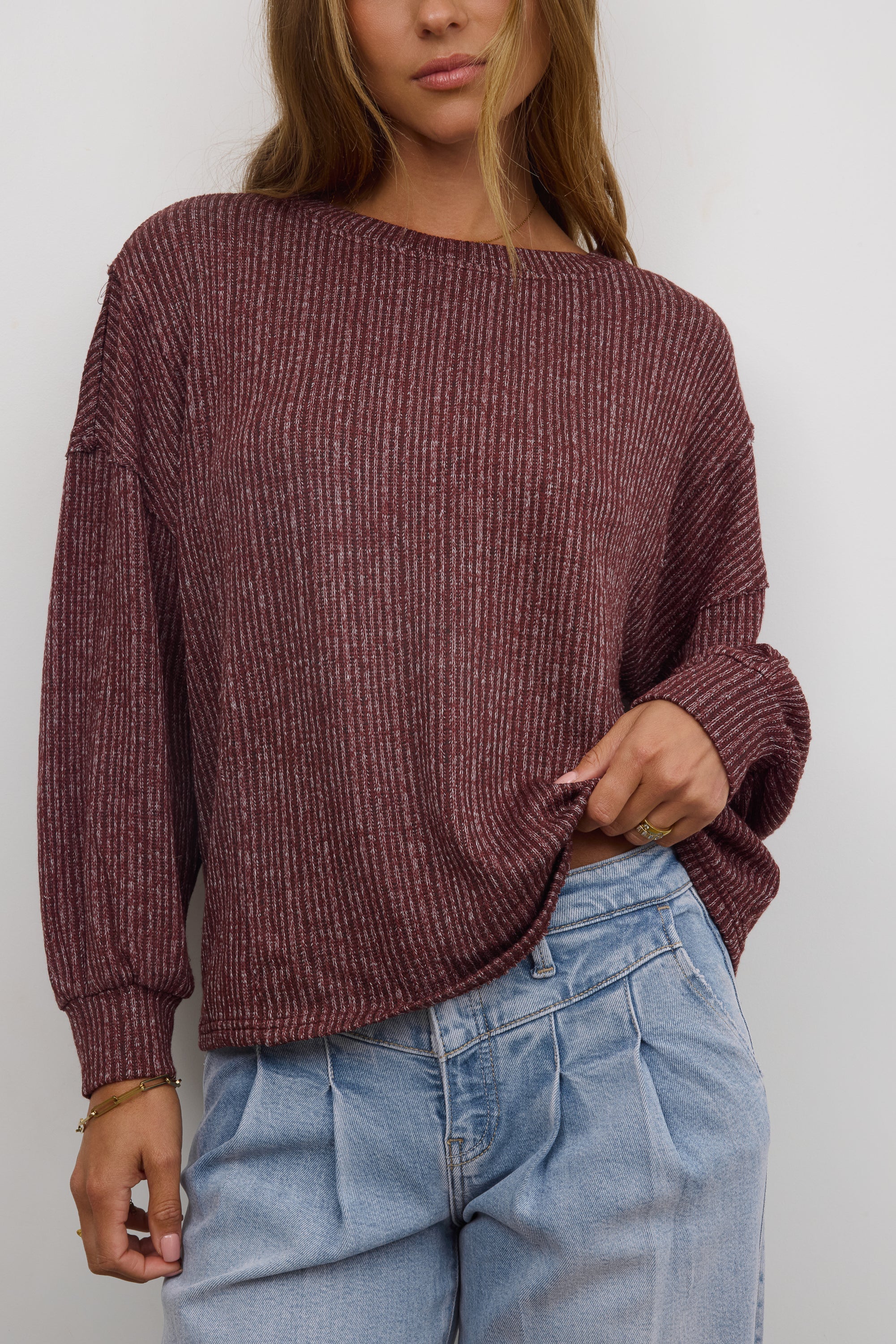 Tate Knit Sweater in Burgundy