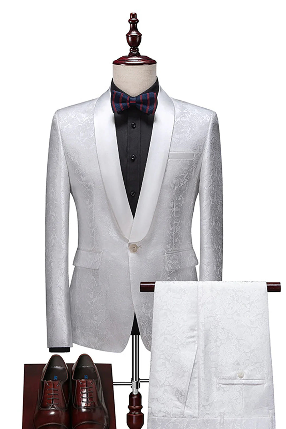 Mens Jacquard 2 Piece Shawl Lapel One Button Wedding Suits
