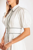VINTAGE VIBES PUFF SLEEVE MIDI DRESS WHITE