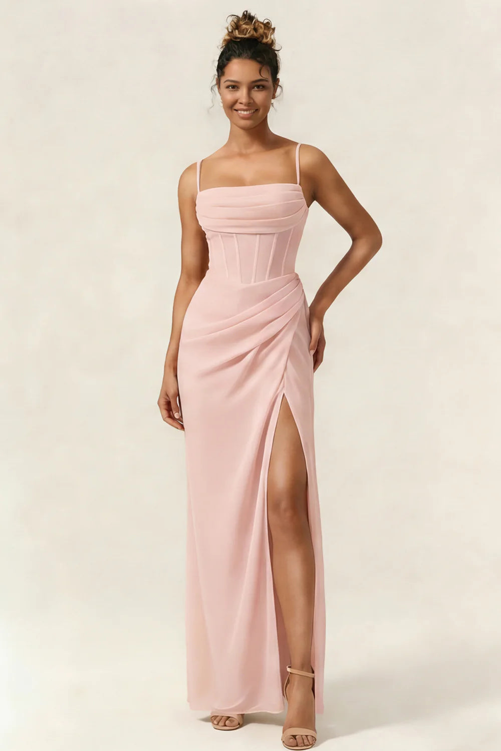 Green Flower Mermaid Corset Chiffon Long Bridesmaid Dress with Slit