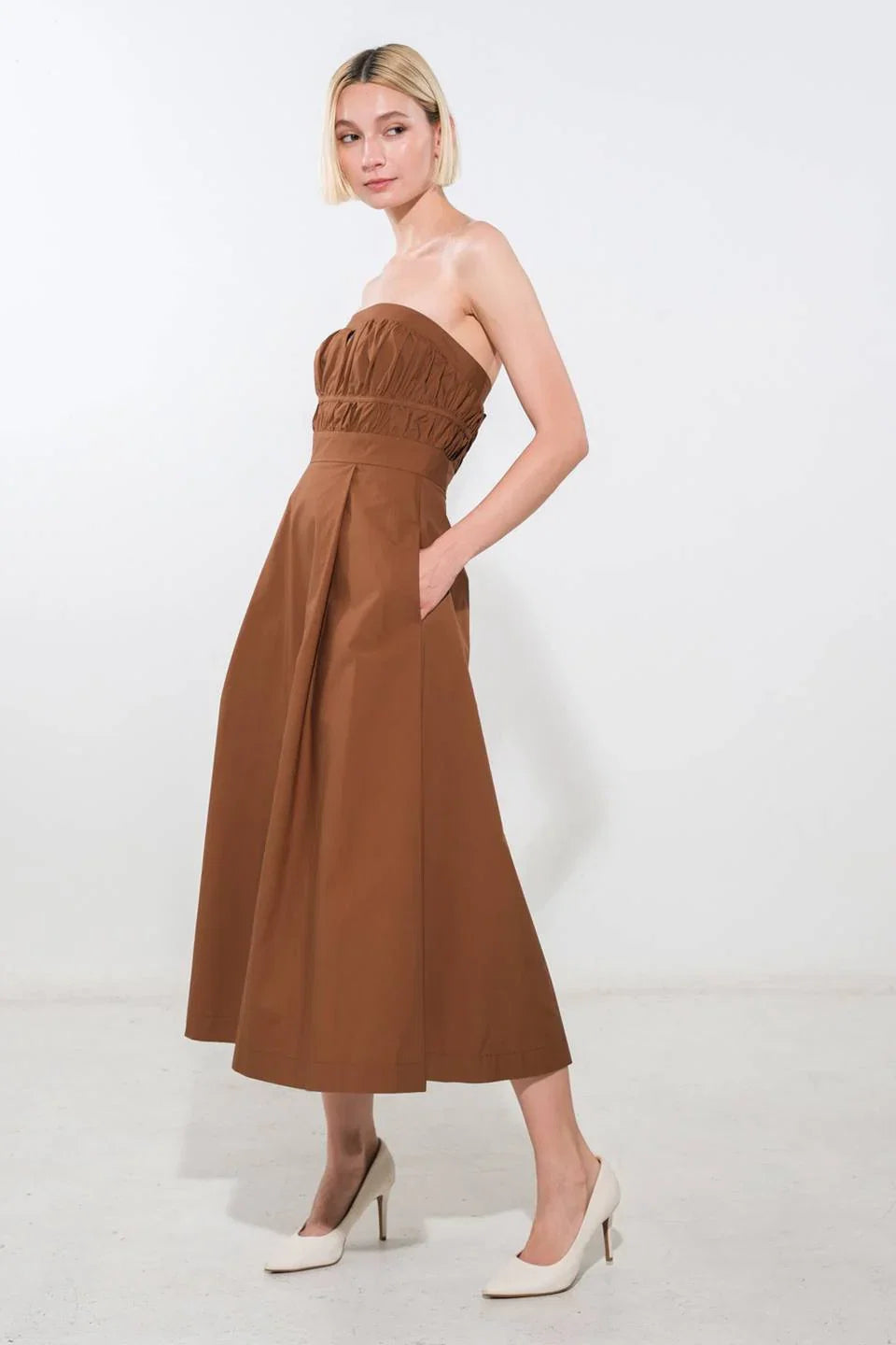 MYSTIC MIDI DRESS STRAPLESS COTTON DRESS