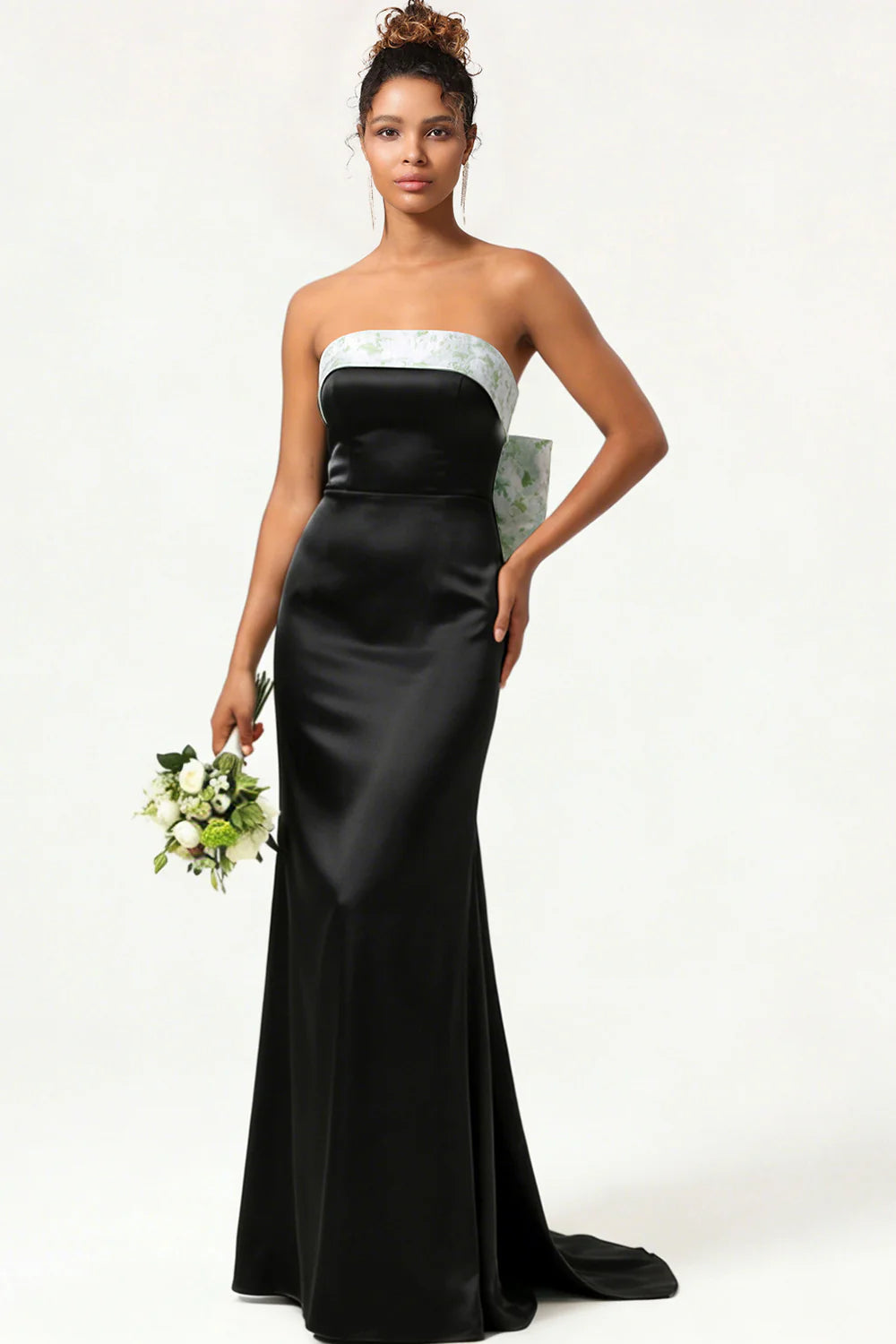 Green Strapless Mermaid Long Bridesmaid Dress with Bow