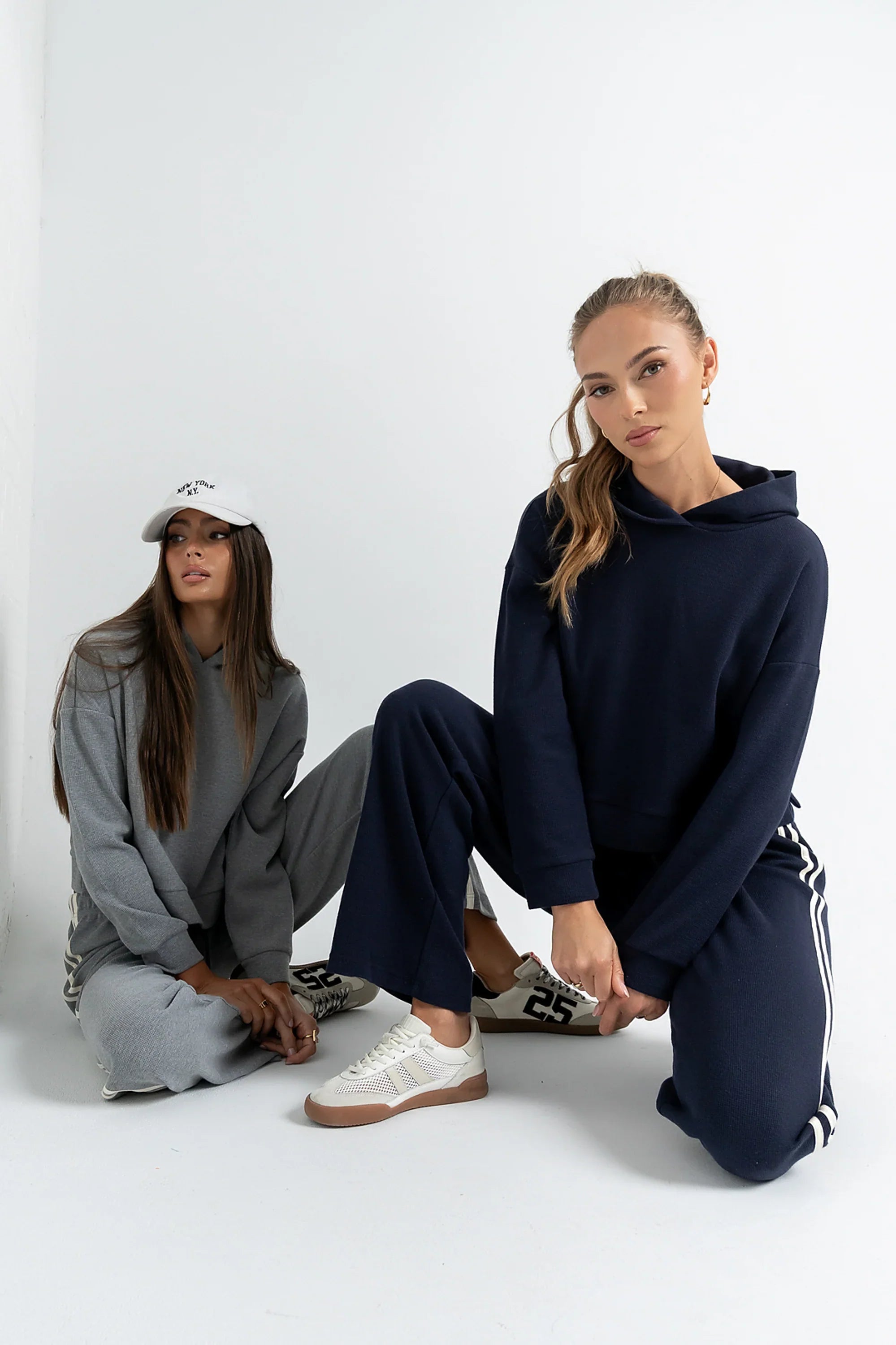 Kourtney Waffle Knit Hoodie in Navy