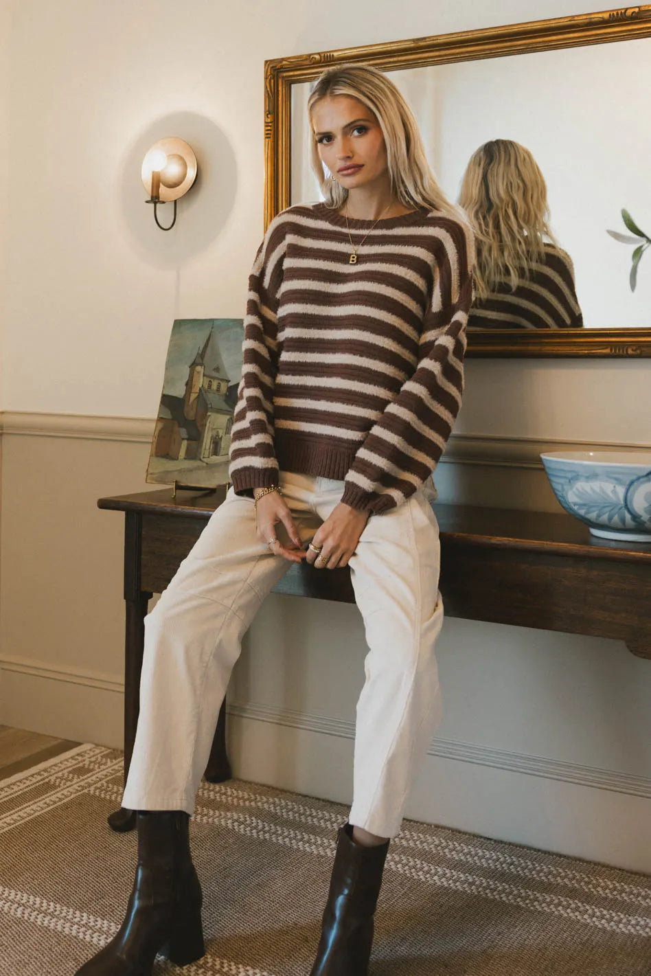 Azuline Striped Sweater in Brown FINAL SALE