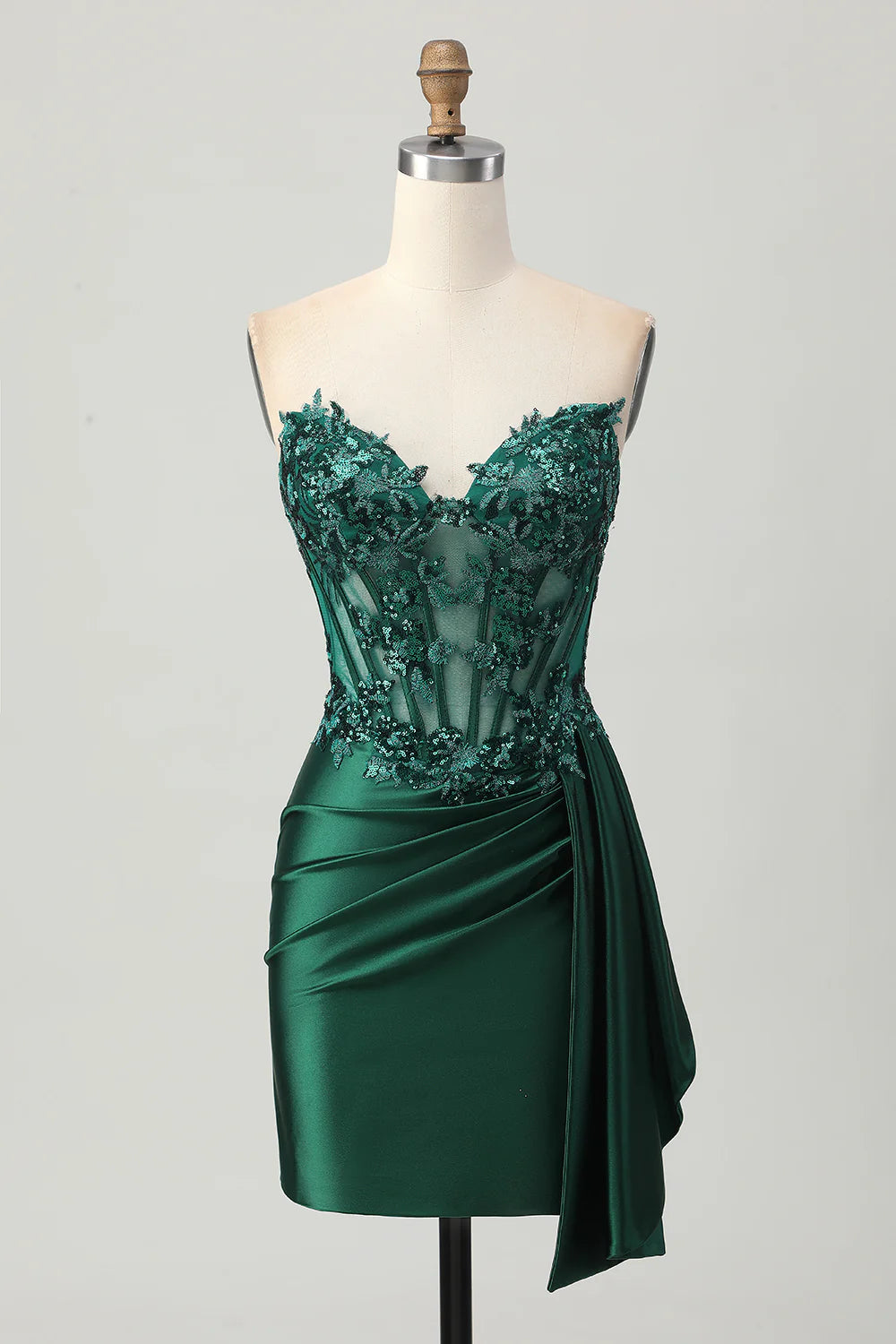 Dark Navy Strapless Sequins Tight Short Homecoming Dress with Side Cape