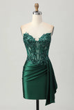 Dark Navy Strapless Sequins Tight Short Homecoming Dress with Side Cape