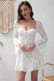 White Bodycon Square Neck Lace Graduation Dress with Long Sleeves