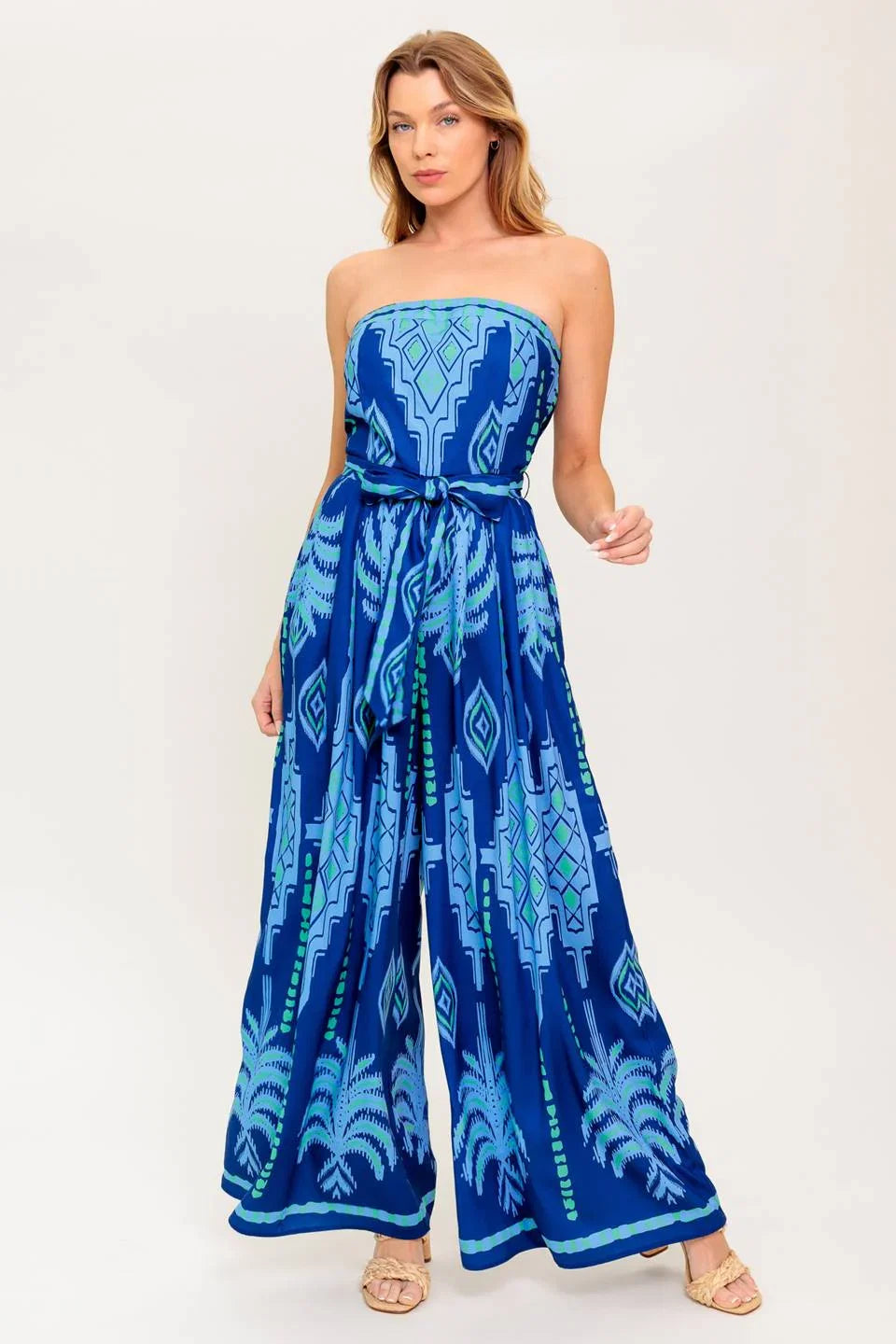 TRINA STRAPLESS JUMPSUIT NAVY BLUE MULTI