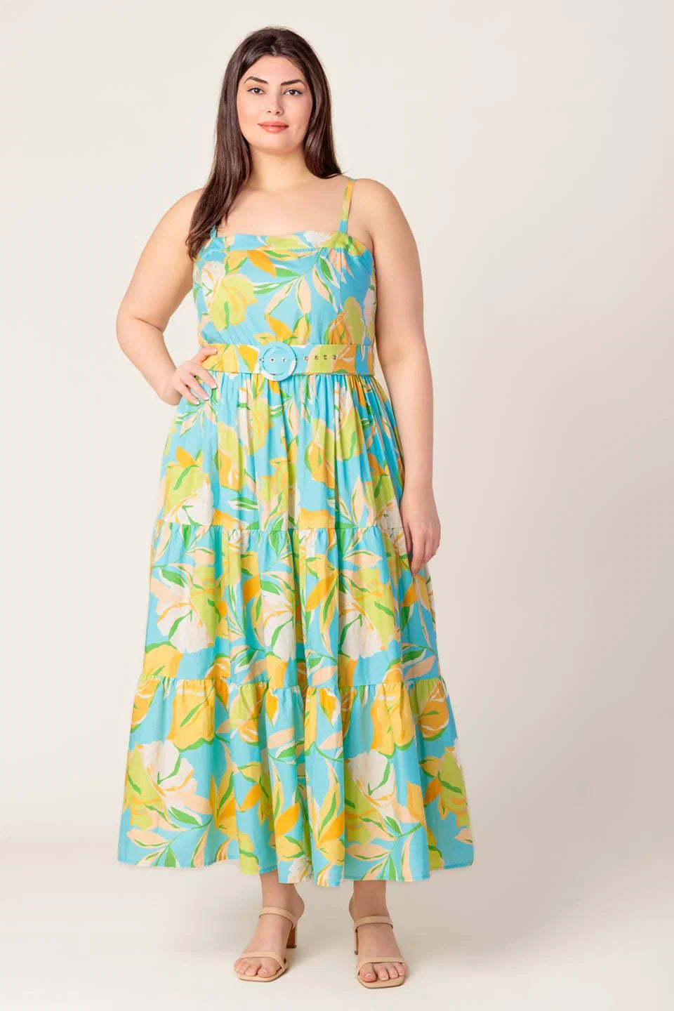 A PERFECT DAY MIDI DRESS BLUE YELLOW