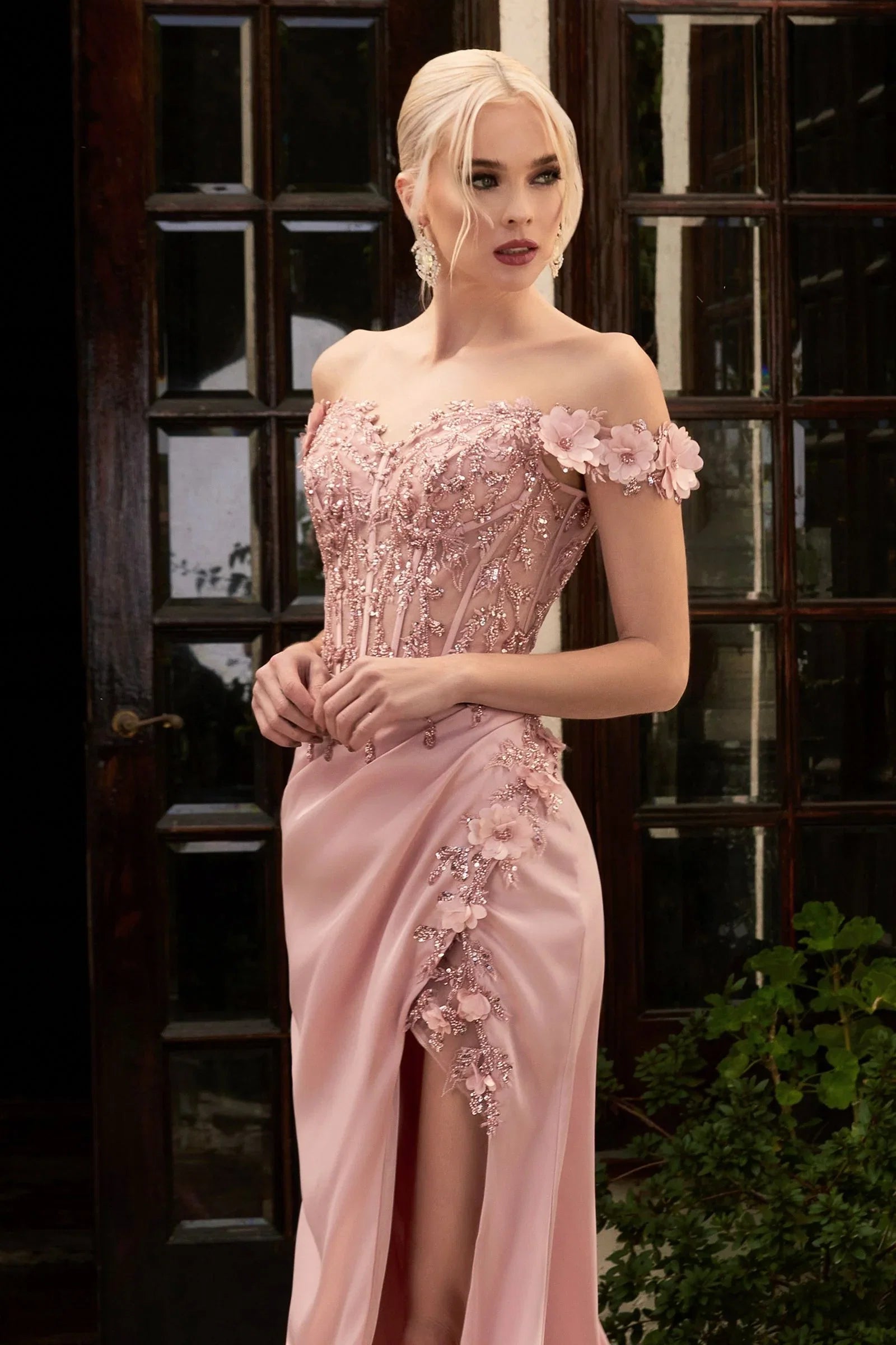 Rosaline Gown Floral Detail Off The Shoulder Dress