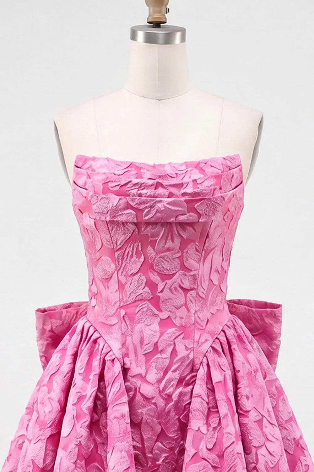 Strapless A Line Jacquard Bow Blue Homecoming Dress with Lace Up Back