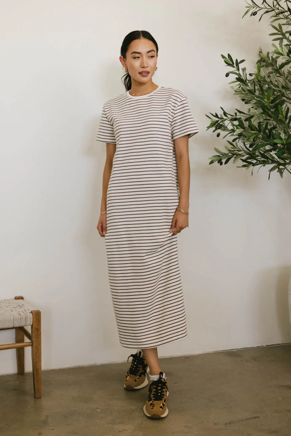 Hudson Striped T Shirt Dress in Cream FINAL SALE