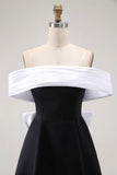Black A Line Off The Shoulder Mini Homecoming Dress with Bow