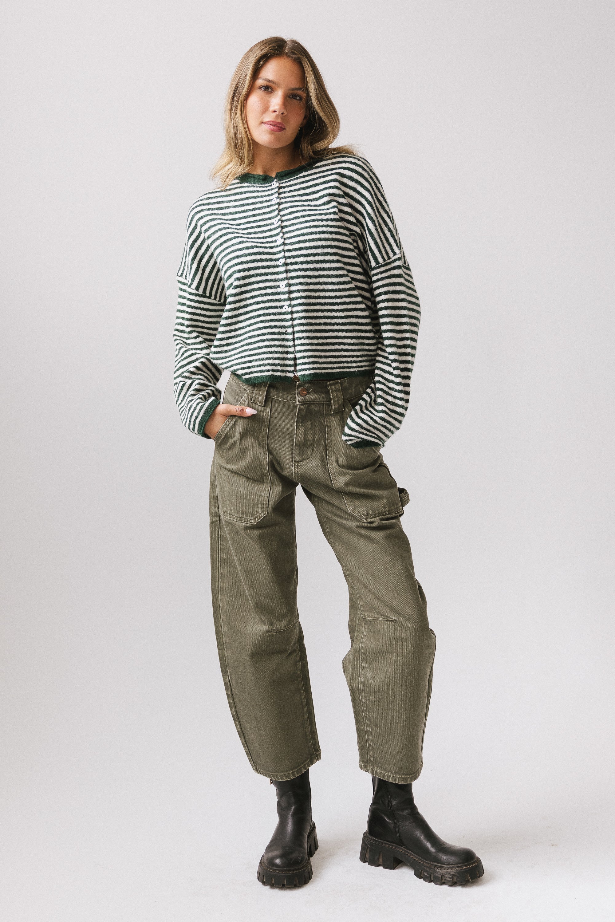Miriam Striped Cardigan Forest