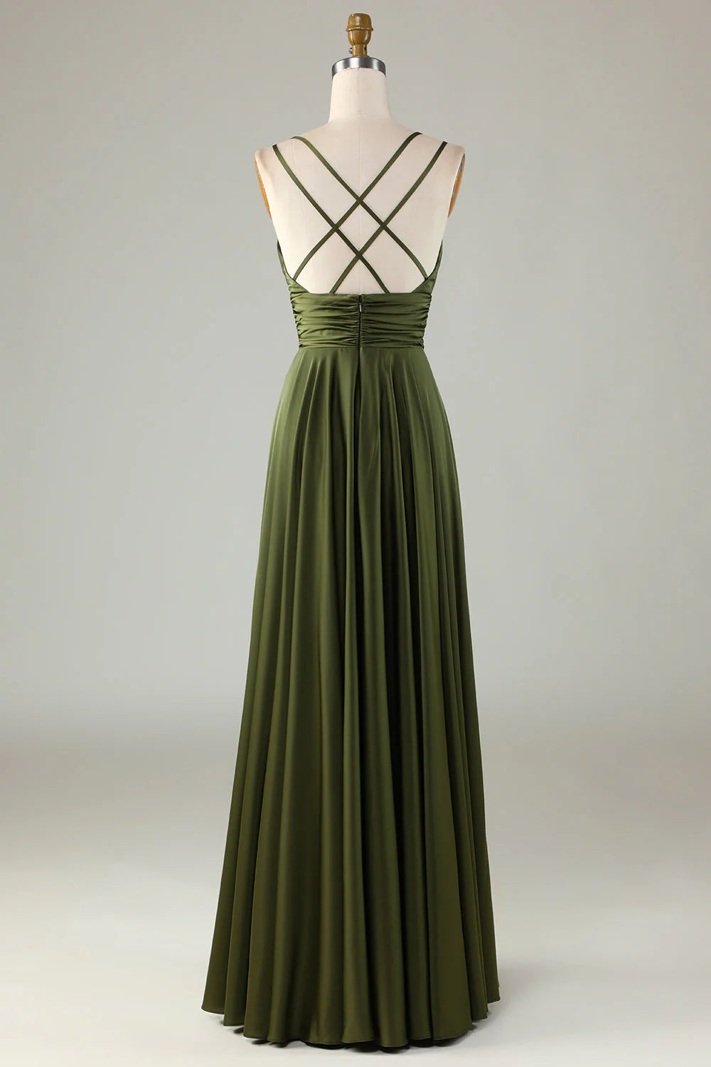 Eucalyptus A Line Spaghetti Straps Floor Length Satin Bridesmaid Dress