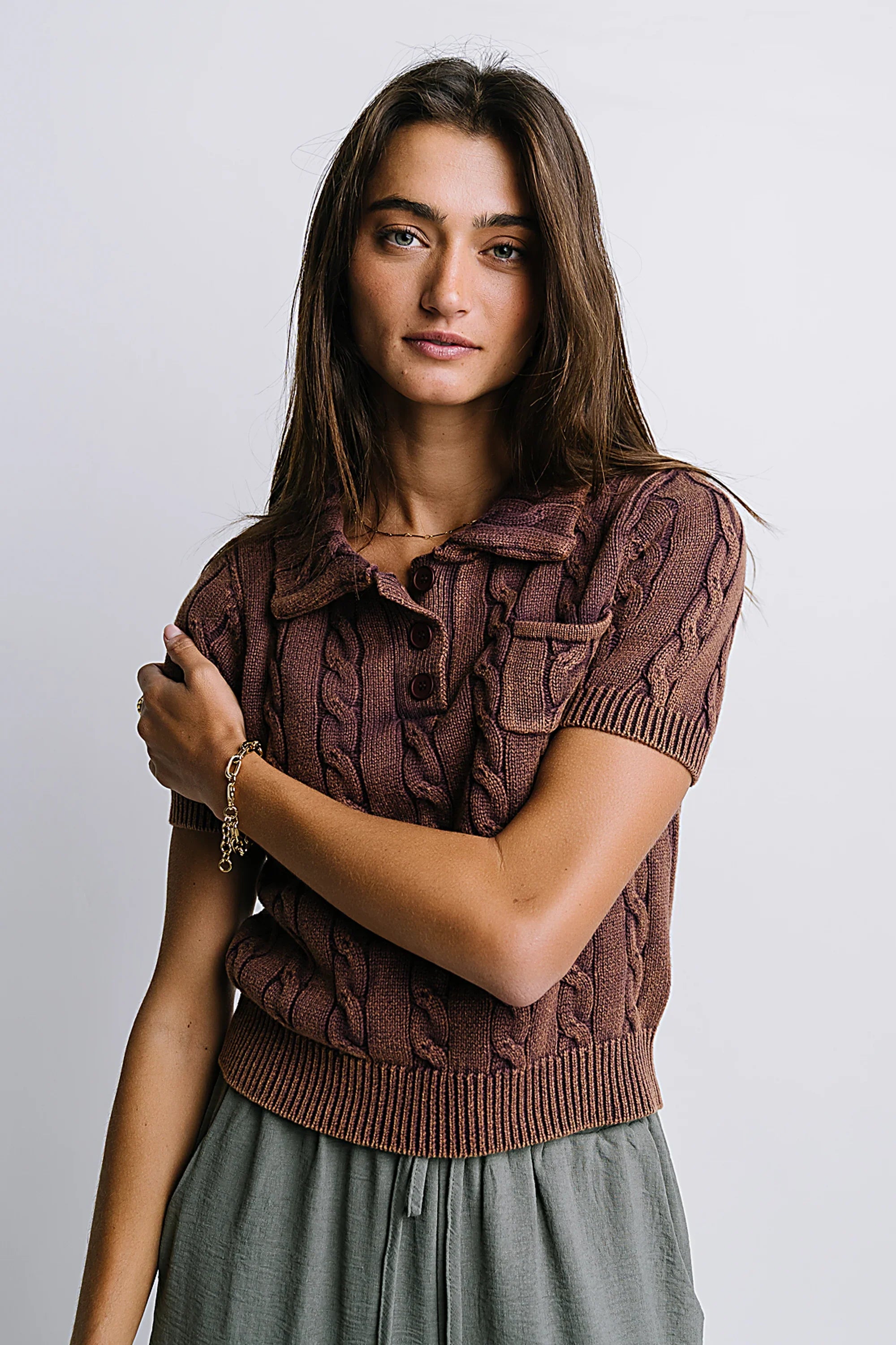 Halle Cable Knit Top in Plum