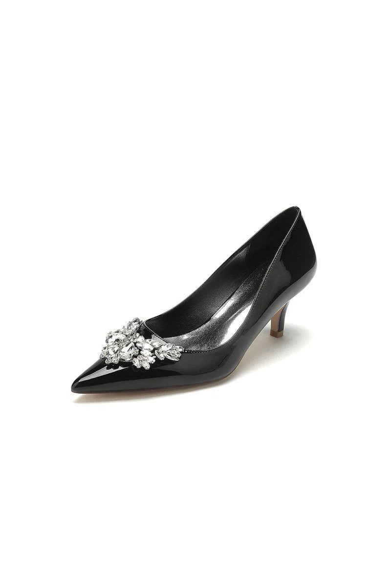 Black Elegant Low Heel Shoes with Crystal Embellishment