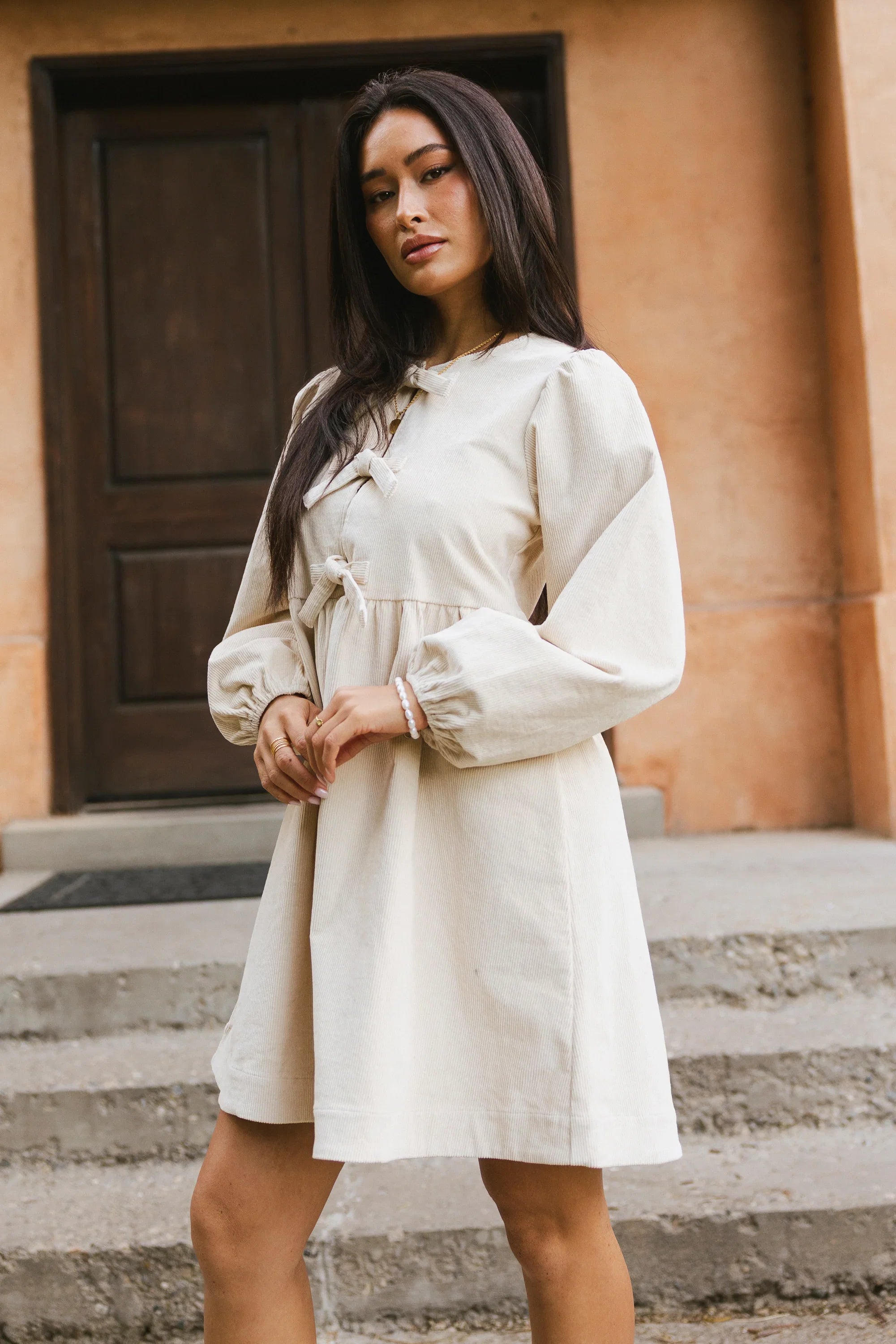 Tyler Peplum Mini Dress in Ivory Corduroy FINAL SALE