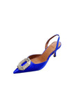 Royal Blue Satin Buckled Mid Heel Stiletto Sandals